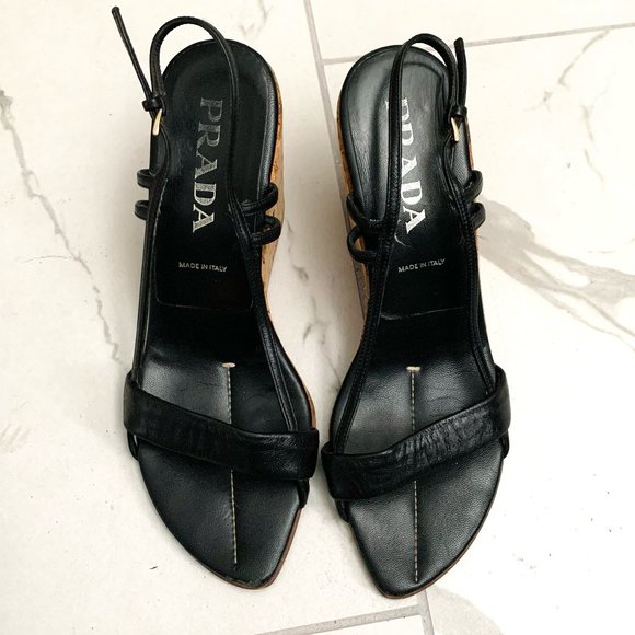 Prada Shoes - Prada Black Wedge Heels Shoes Size 39